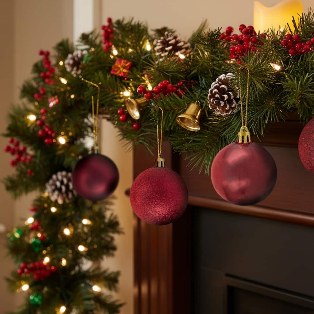 24ct Burgundy Shatterproof 4-Finish Christmas Ball Ornaments 2.5"