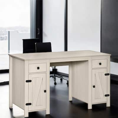 Wood Home Office Desk with 2 Drawers and 2 Cabinets