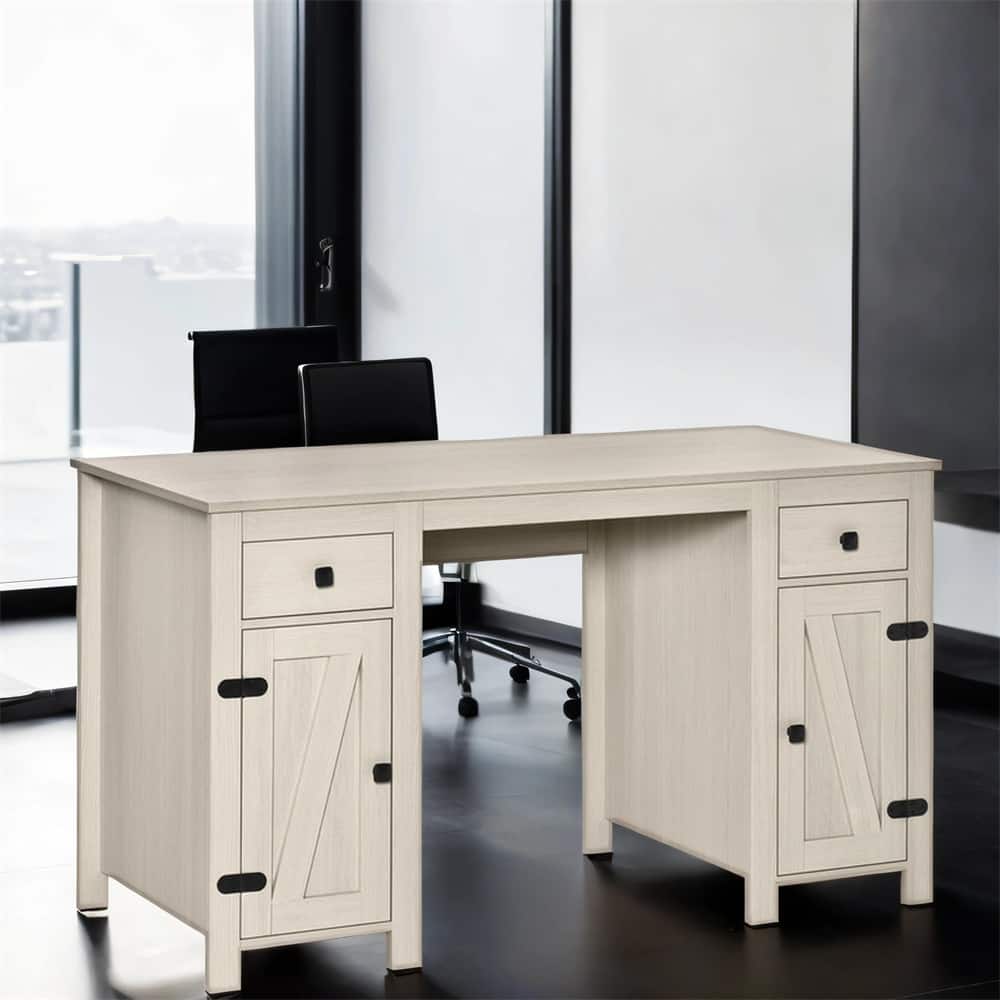 Wood Home Office Desk with 2 Drawers and 2 Cabinets