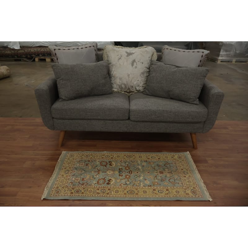 Hand Knotted Oriental 100% Wool Carpet Traditional All-Over Navy Blue & Blues Ziegler Area Rug - 3' 10'' X 2' 0''