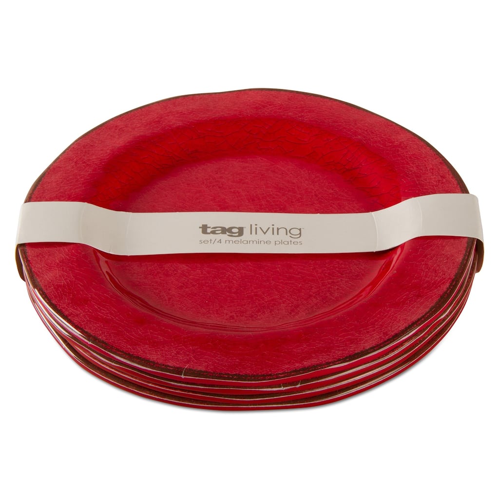Veranda Melamine Salad Plates Set of 4 Red 9 Inch Dishwasher Safe Everyday Dining Plates