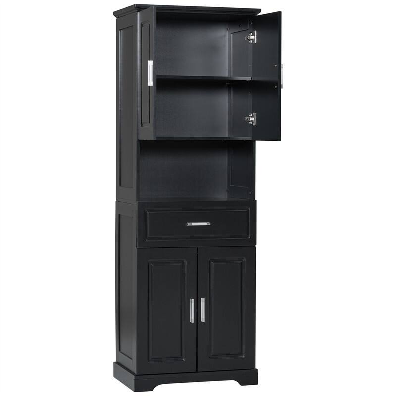 Tall Bathroom Storage Cabinet with 4 Doors and 1 Drawer, Freestanding Bathroom Floor Cabinet w/Open Storage & Adjustable Shelves
