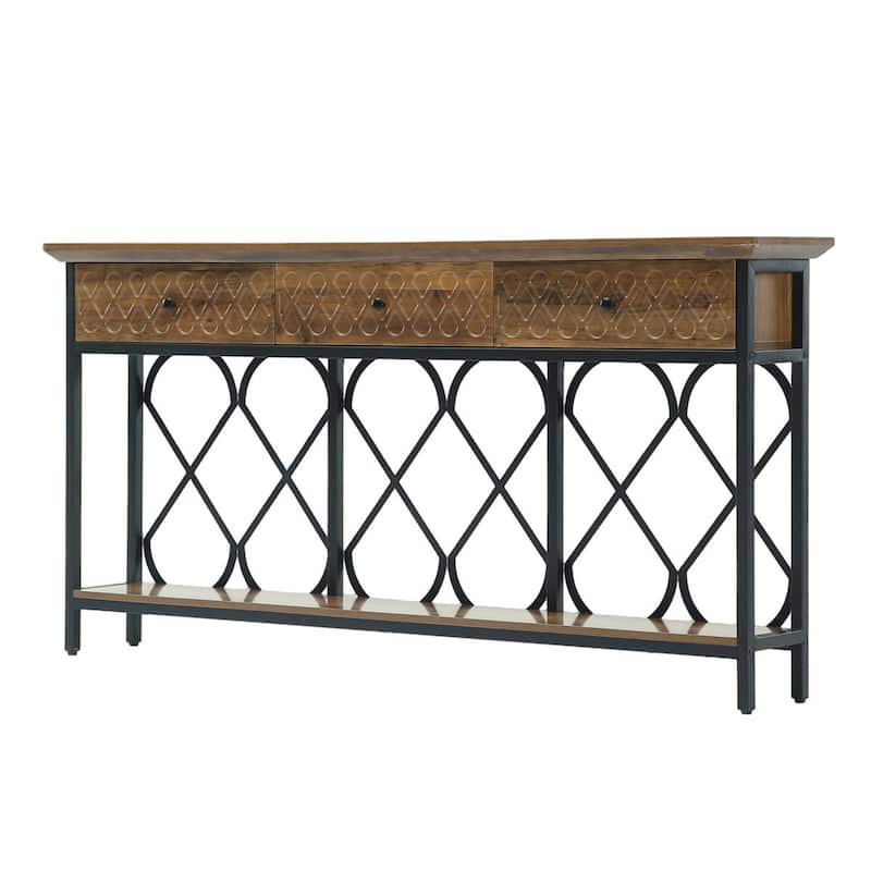 70.86-Inch Narrow Console Sofa Table, Long Entryway Table with Drawers - Brown&Black