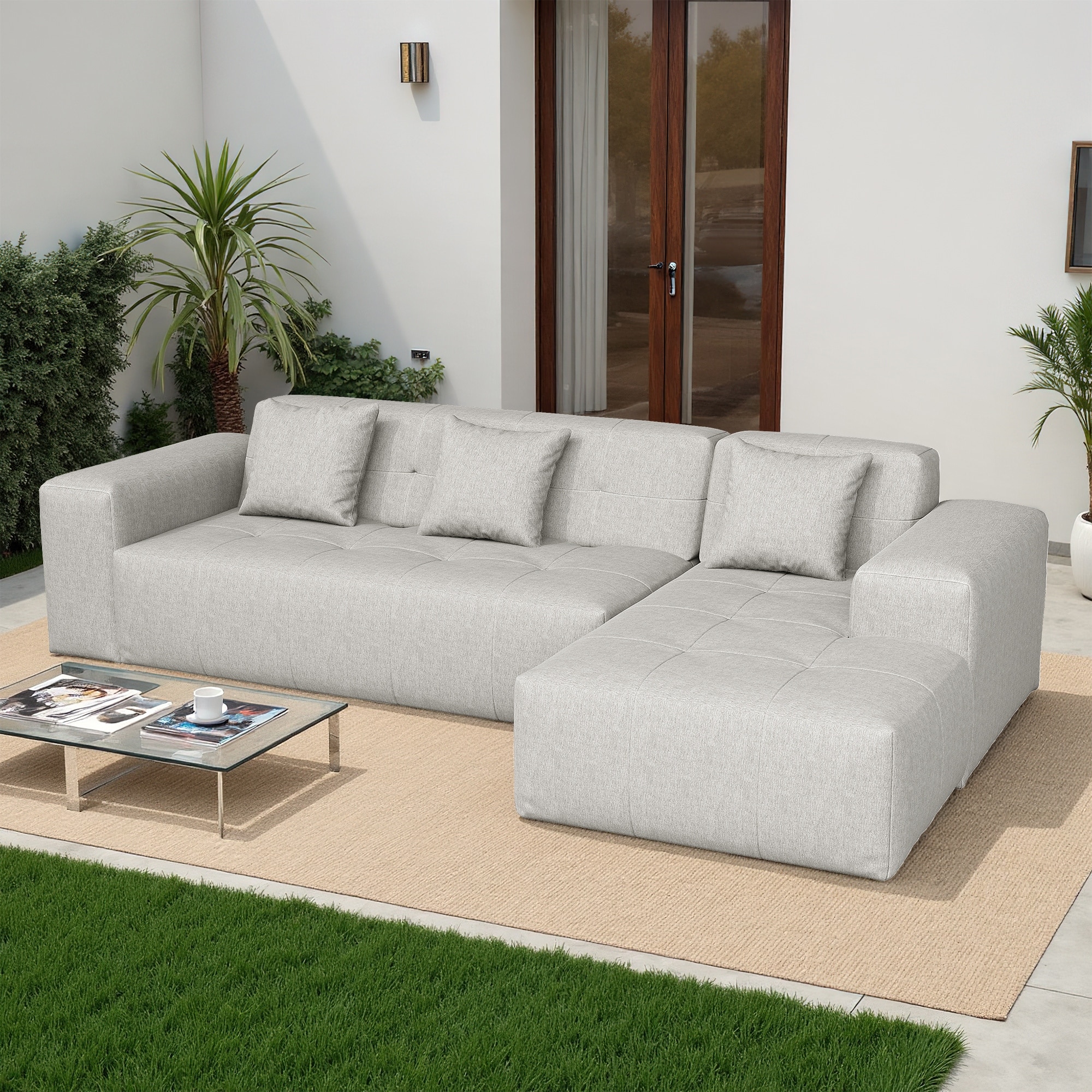 Outdoor No Assembly Patio Sofa with Chaise