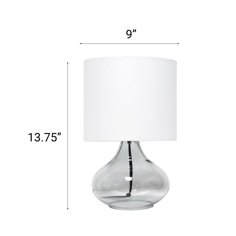 13.75" Decorative Glass Accent Table Lamp with Soft Fabric Shade Perfect for Living Room or Bedroom - 9"L x 9"W x 13.75"H