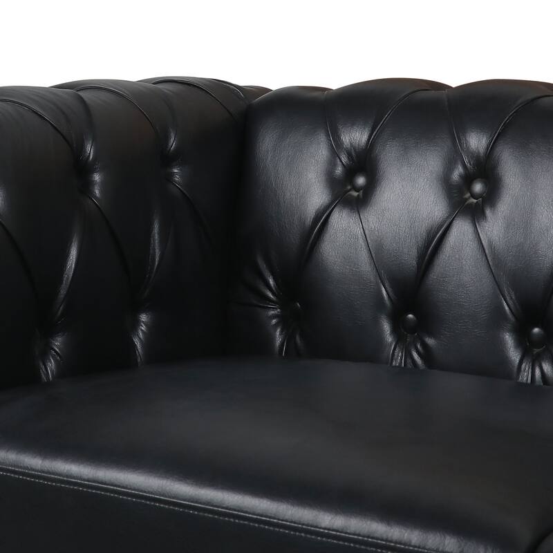 PU Leather 3 Seater Sofa, Upholstered Sofa with Rolled Arms & Removable Cushion, Lounge Sofa with Studs Trim & Wooden Legs