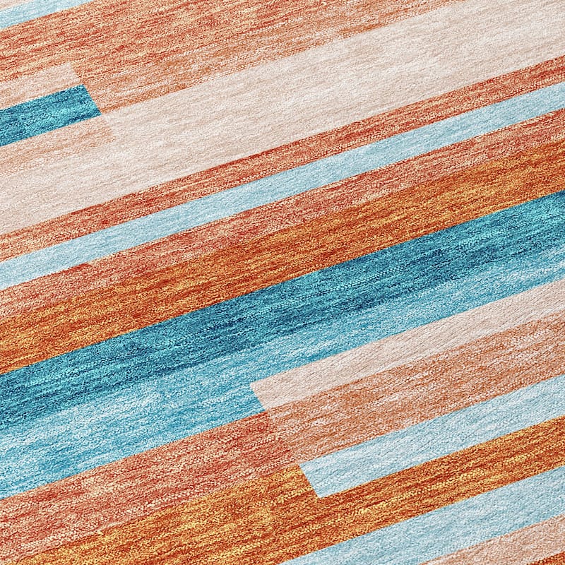 Machine Washable Indoor/ Outdoor Modern Stripes Chantille Rug