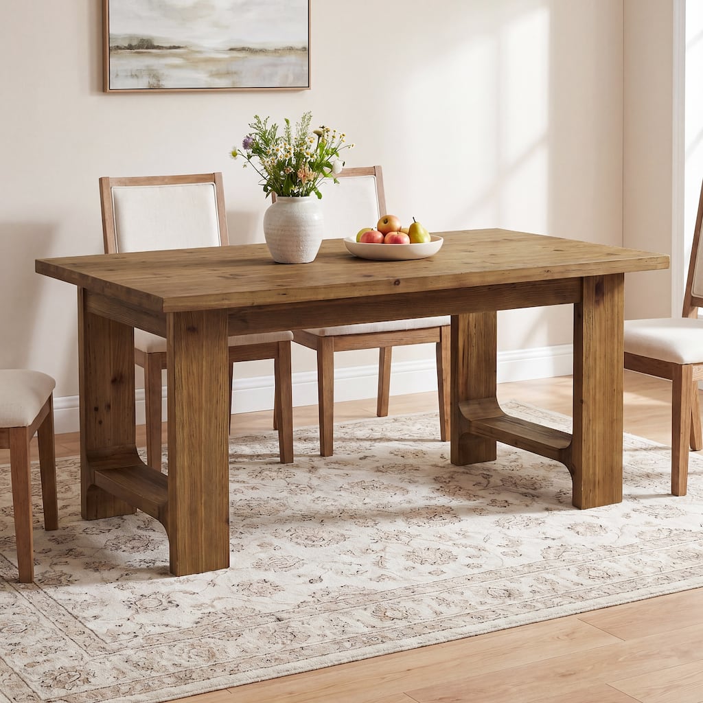 Farmhouse Dining Table, 63" Solid Wood Kitchen Table for 4-6 People