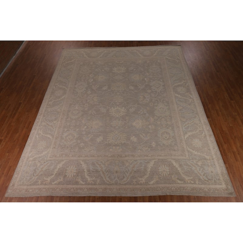 Brown Oushak Turkish Large Area Rug Handmade Vegetable Dye Wool Carpet - 12'2"x 14'3"