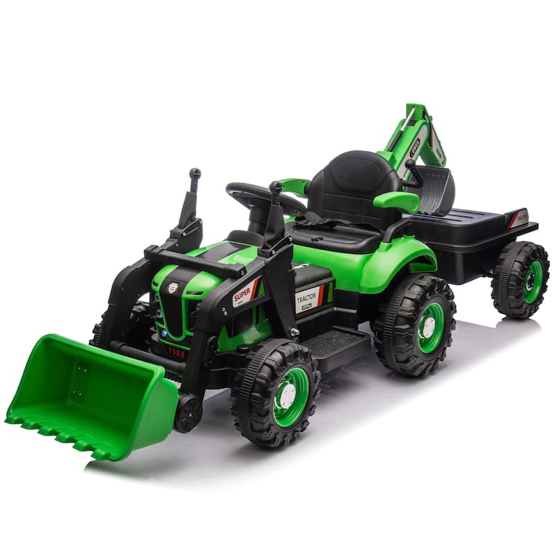 24V Kids Ride-On Electric Tractor Toy with 4-in-1 Construction Attachments w/Parent Remote Control,3-Speed Adjustable