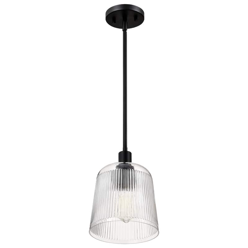 Grayson Small Pendant Matte Black Finish Clear Ribbed Glass - Matte Black