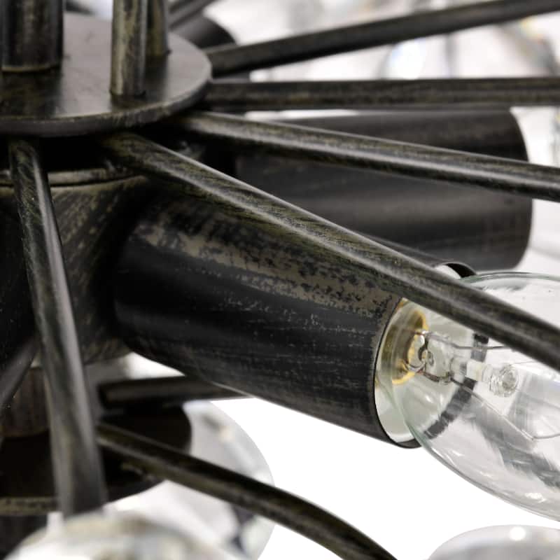 Rosa 6 Lights Antique Black Daisy Flower Crystal Chandelier - 17.7 inches in diameter x 15 inches H