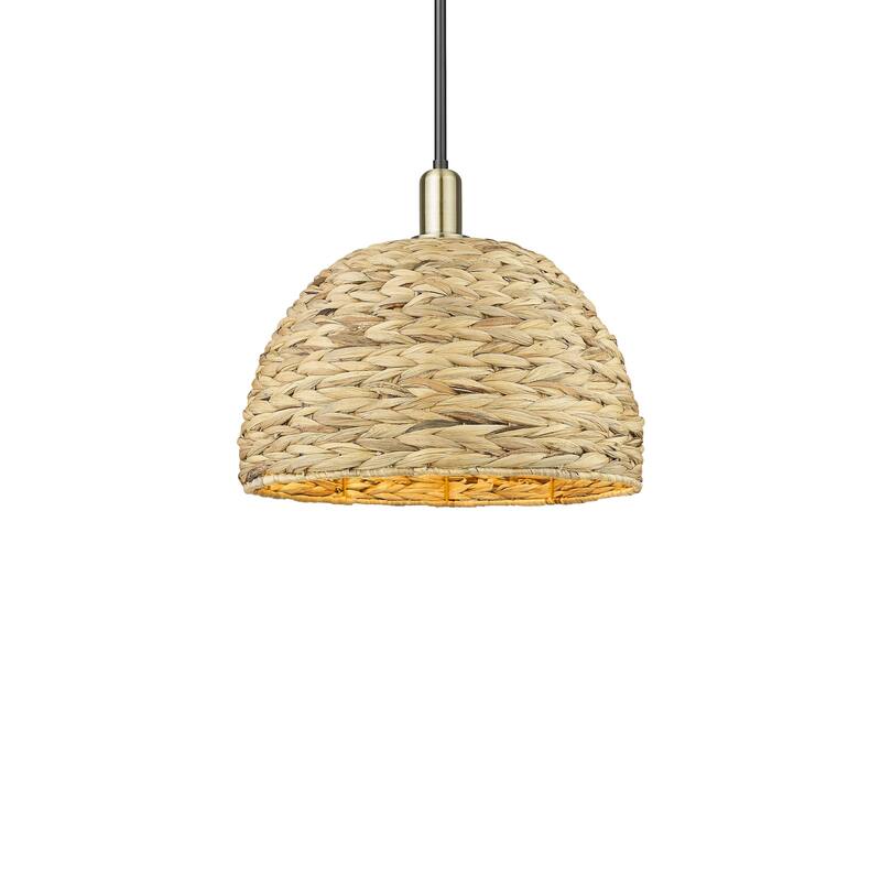 Innovations Lighting 716-1S-14-16 Woven Rattan Pendant Woven Rattan - Black Antique Brass / Natural