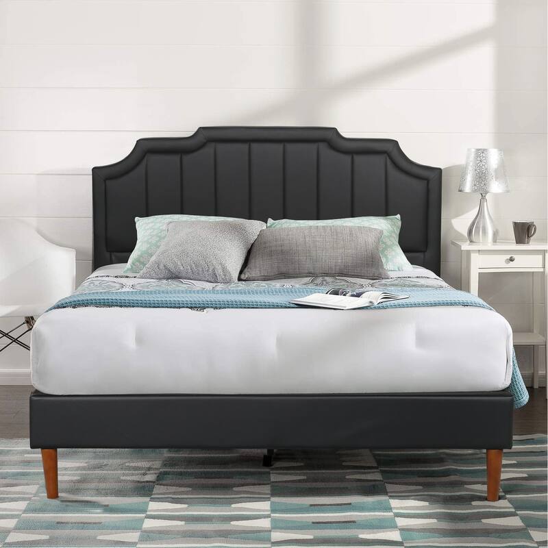 VECELO Black Faux Leather Upholstered Platform Bed- Just Have Full Size Bed