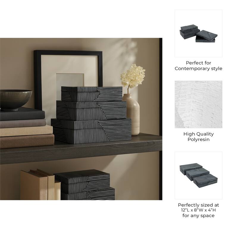 Decorative Box with Lid - Set of 3, 10", 11", 12", Blue - 12.0"