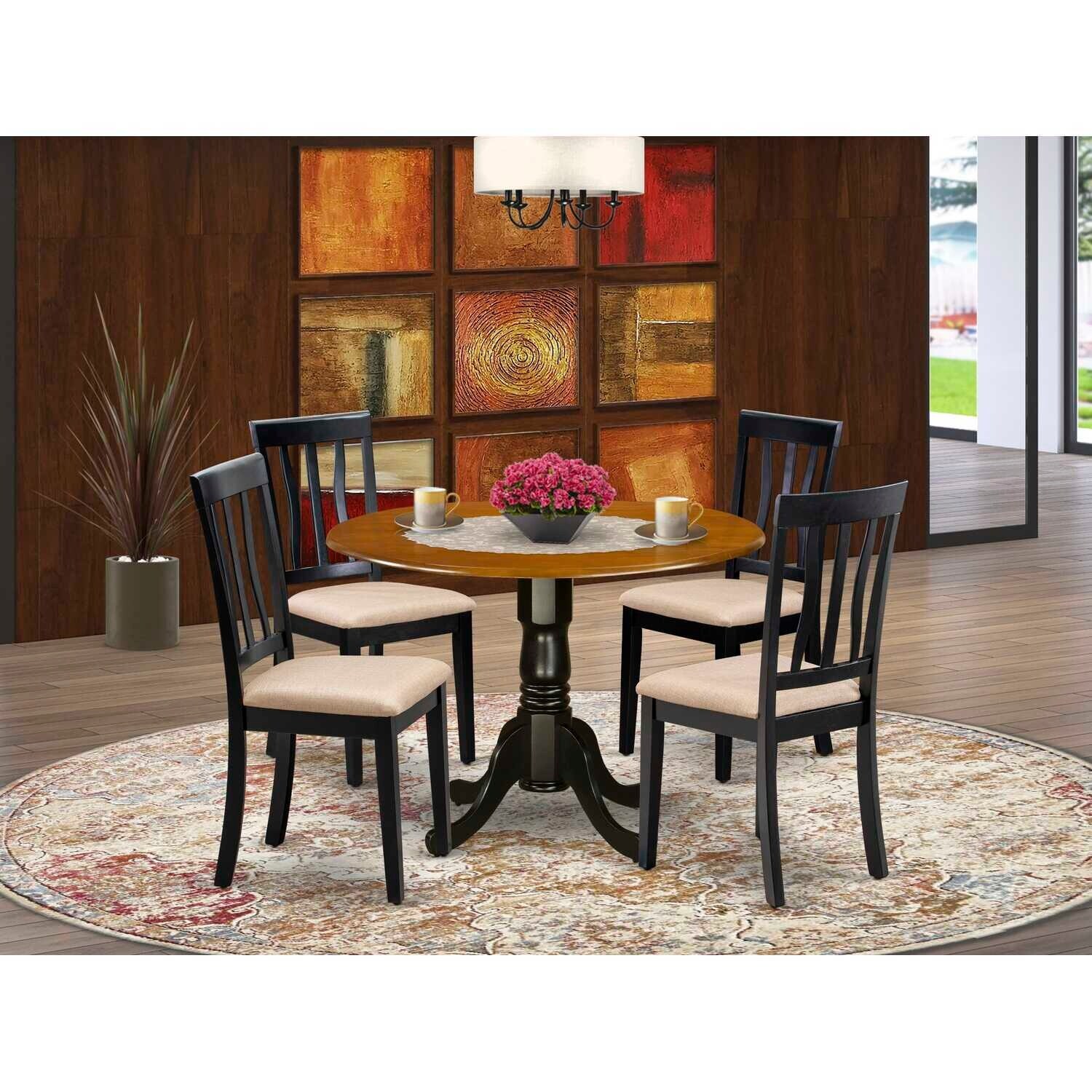HomeStock 5-Piece Round Black and Cherry Finish Solid Wood Top Dining table with 4 Chairs