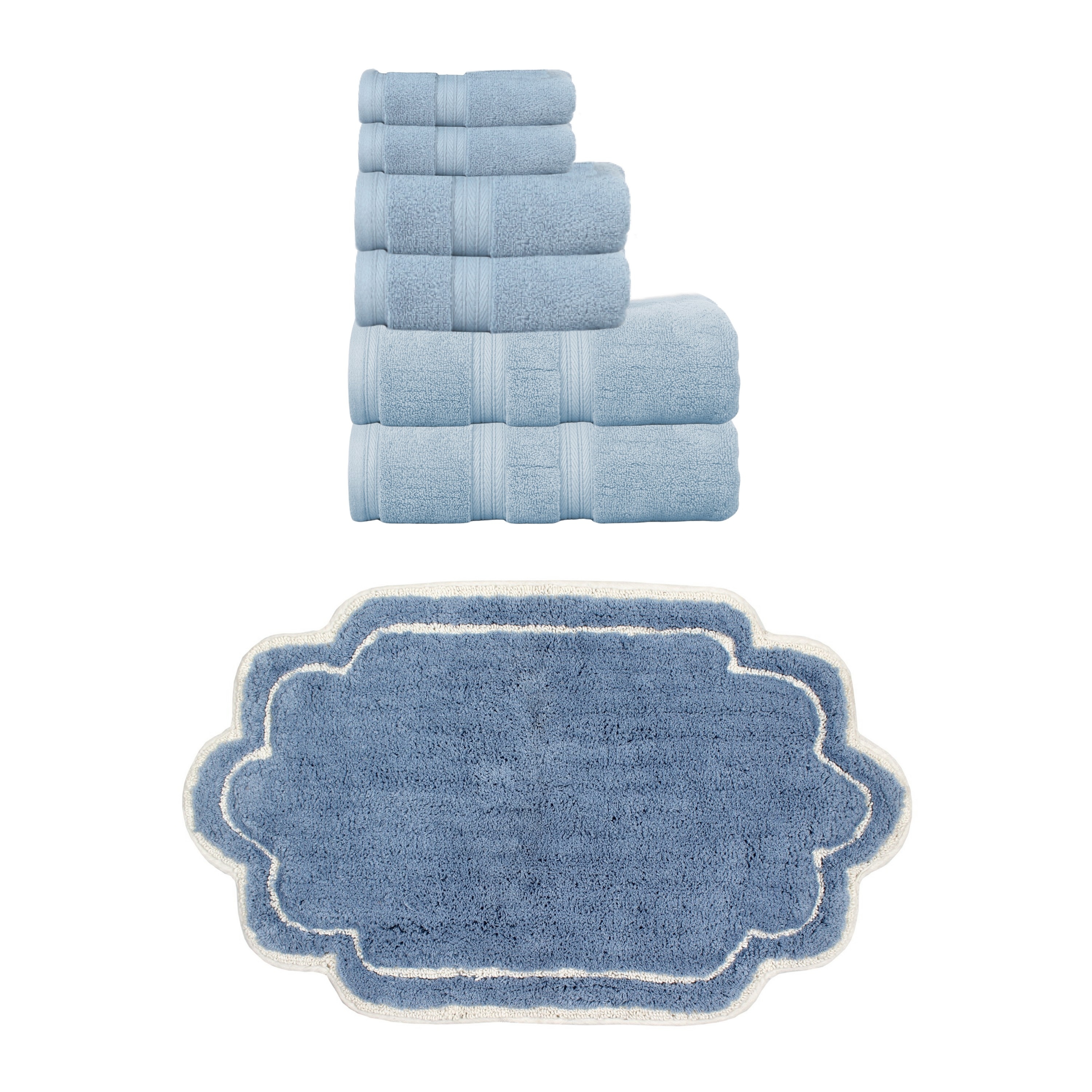Home Weavers Allure Collection 100% Soft Cotton 6 Pc Towel Set & 1 Pc 21x34" Bath Rug, Machine Washable & Non Slip (Set of 7)