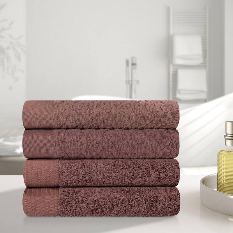 Turkish Cotton Herringbone and Solid Bath Towel Set by Superior