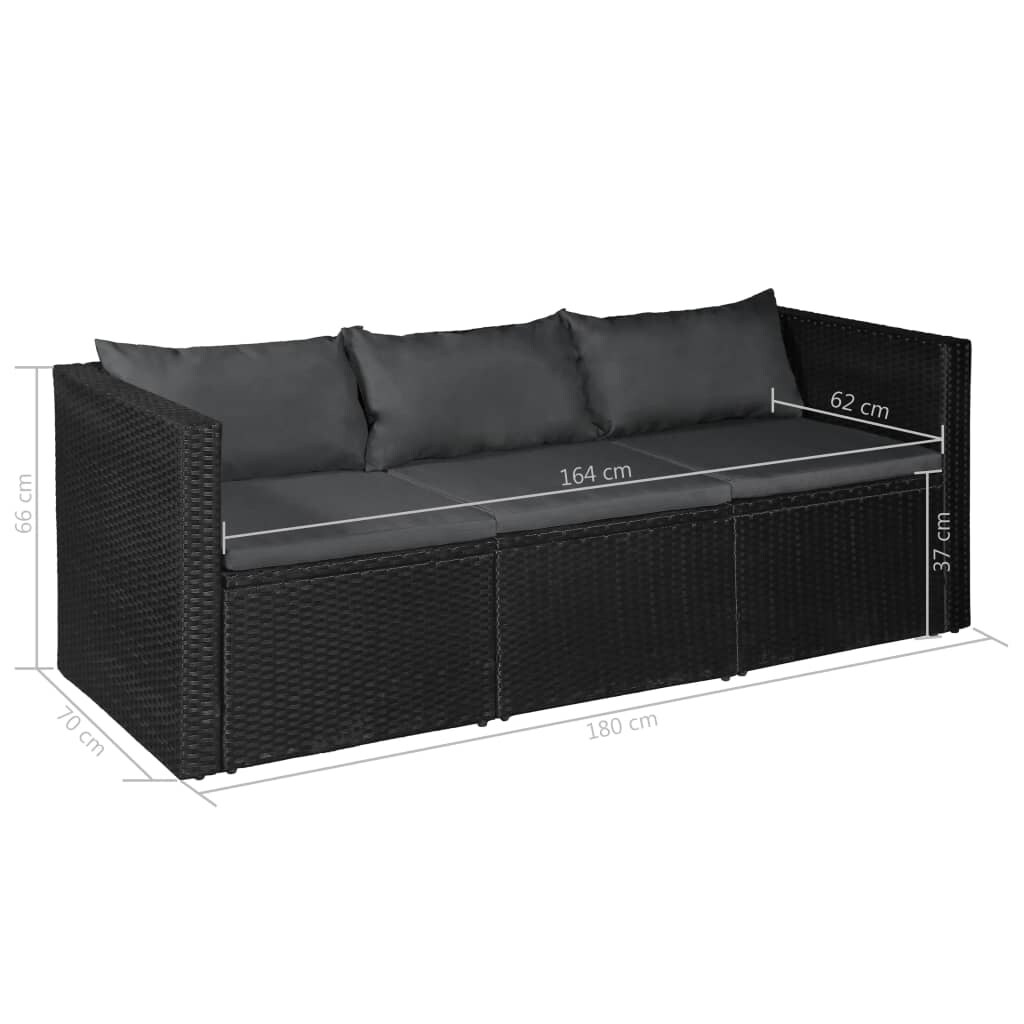 Vidaxl 3 Seater Garden Sofa Black Poly Rattan With Gray Cushions Overstock Com Shopping The Best Deals On Sofas Chairs Sectionals 34047624