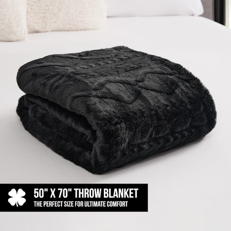 Lucky Brand Embossed Cable Rabbit Synthetic Fur 50" x 70" Throw Blanket