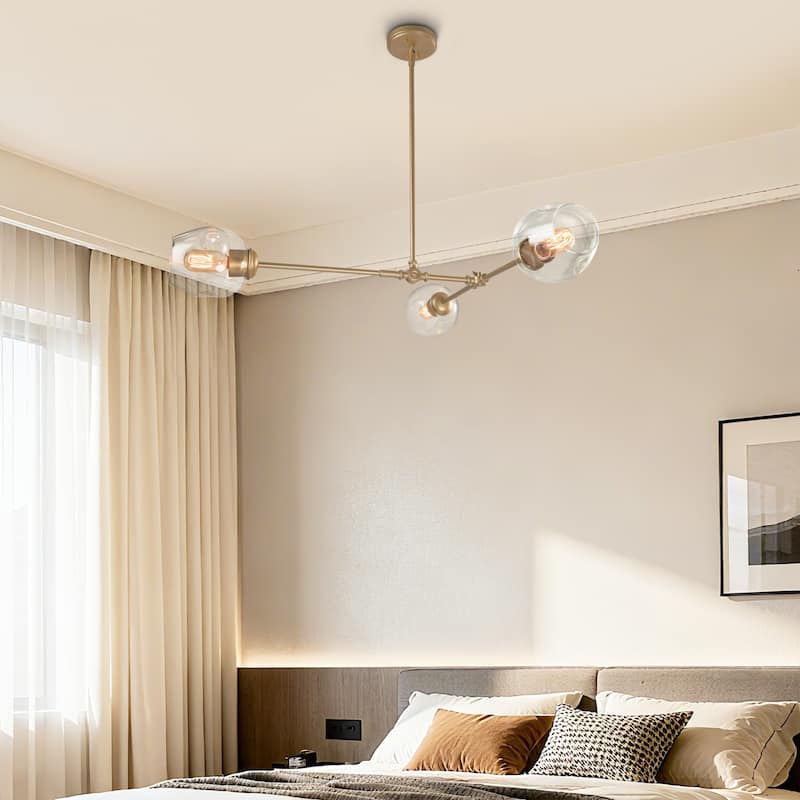 Mid-Century Modern 3-Light Gold Chandelier Island Light for Dining Room - 31.5"W x 29.5"H