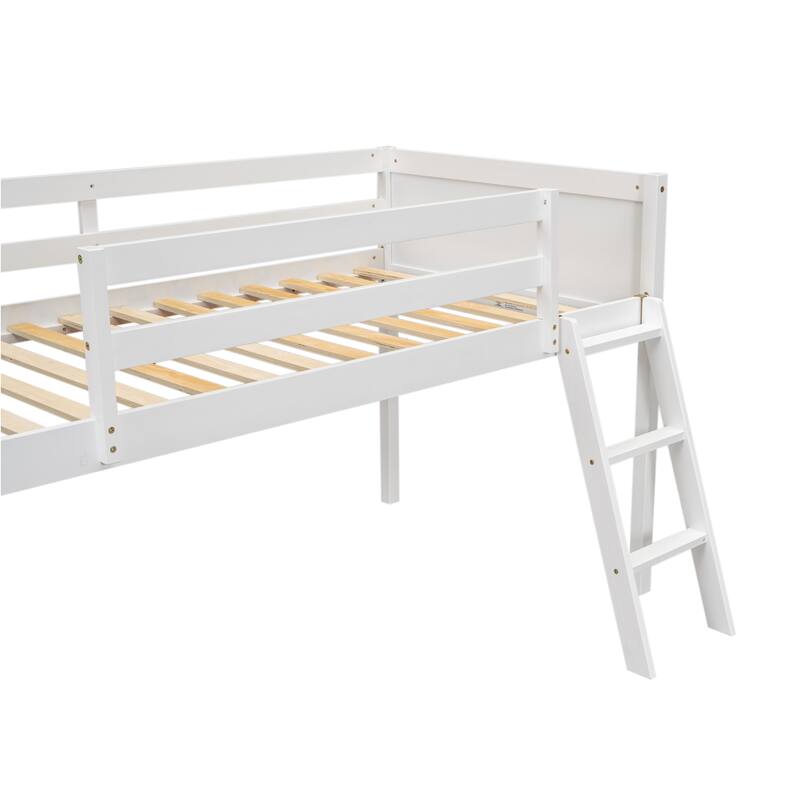 Wood Low Loft Bed With Ladder, Ladder Can Be Placed On The Left Or Right