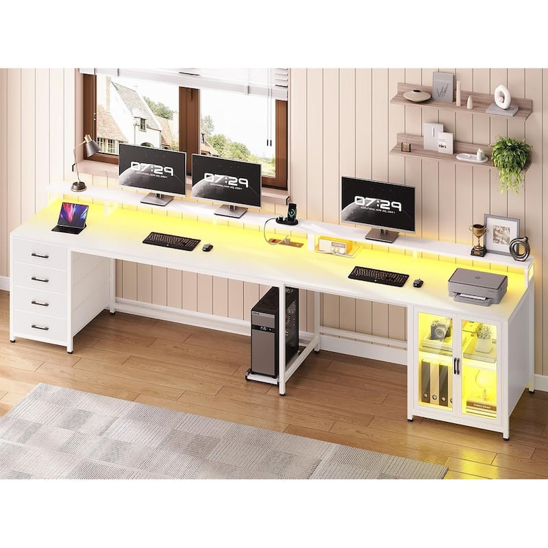 L Shaped Gaming Desk Drawers Computer Desk with Display Cabinet