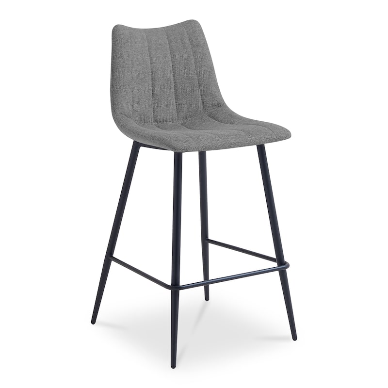 NADAAL STUDIOS Florian Counter Stool, Curved Back with Vertical Stitching and Steel Tapered Legs, Beige