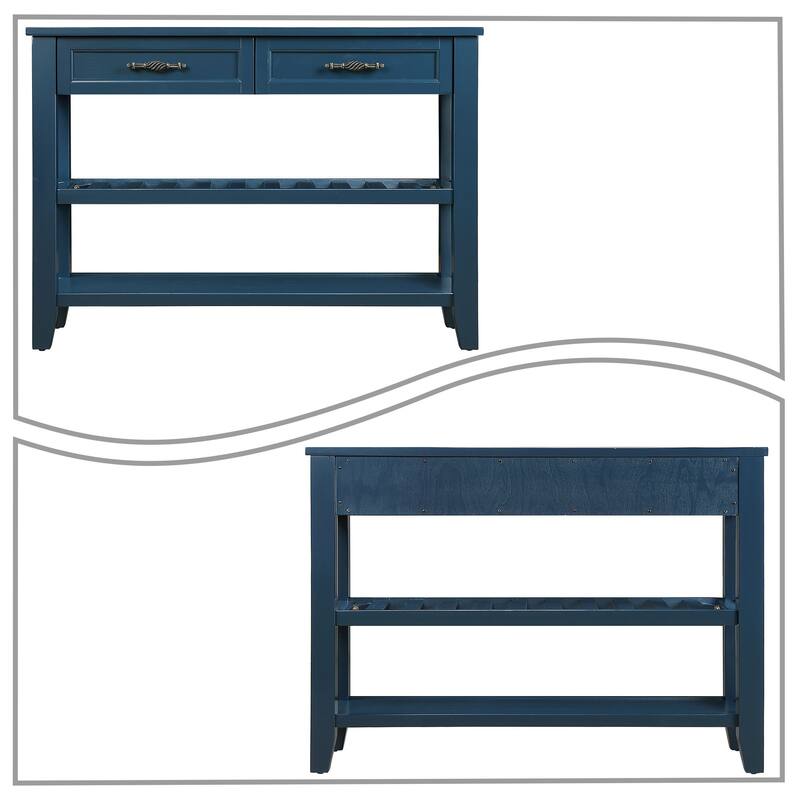 Vintage French Style Console Table with 2 Drawers and 2 Bottom Shelves