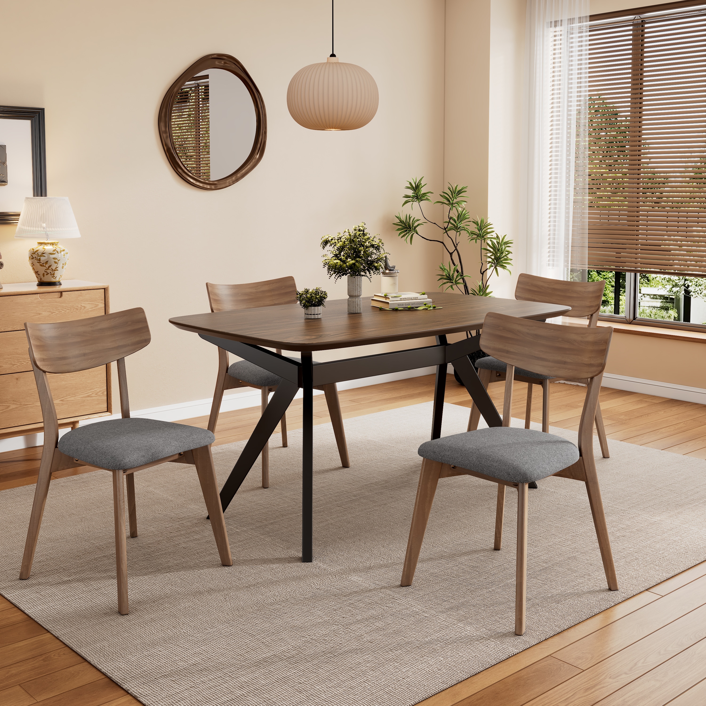 Dining Table Set with Rectangular Table and Upholstered Curved-Back Chairs, Optional 5-Piece or 7-Piece