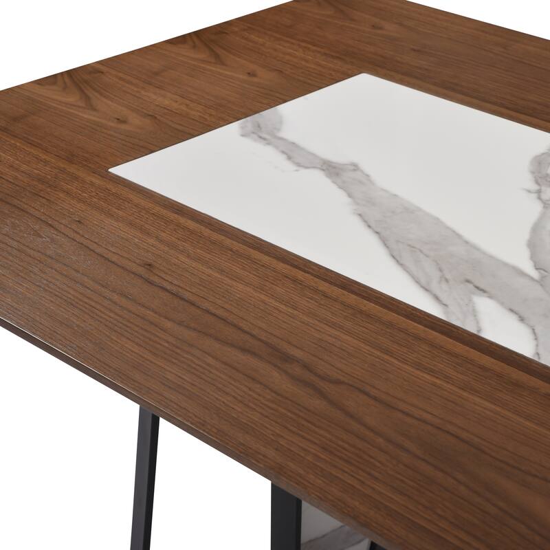 Tanya Contemporary 7-Piece Dining Set with Sintered Stone and Walnut-Finished Tabletop