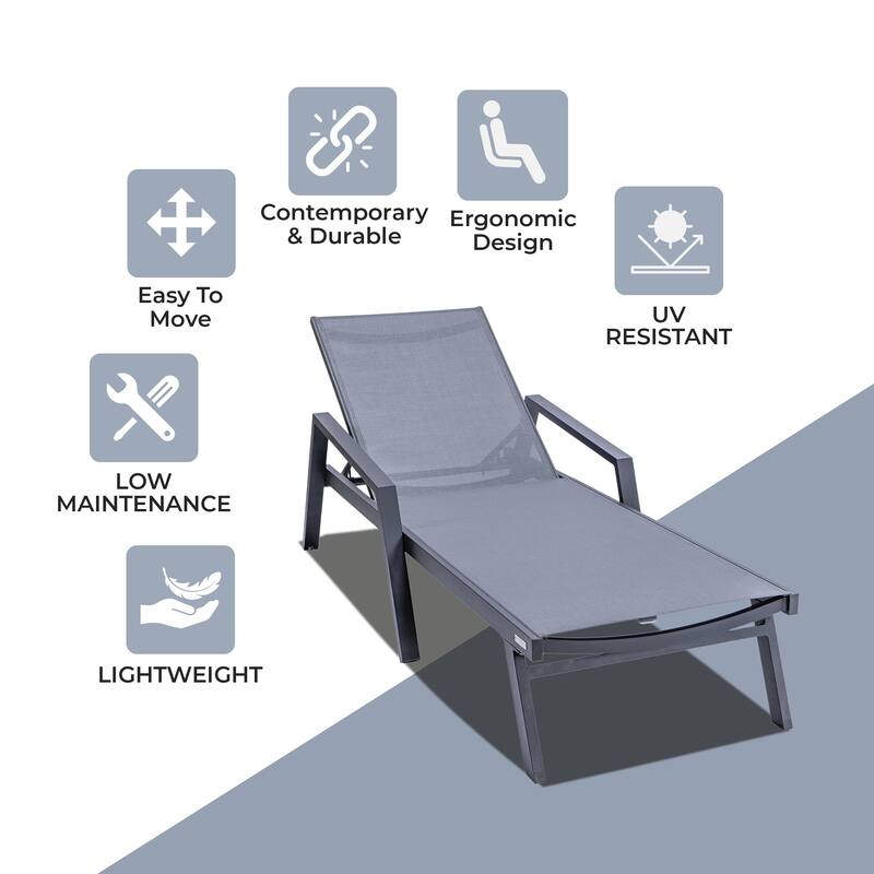 Aluminum Beach Pool Sun Lounge Chair Sling Mesh Fabric With Arms, Stackable Chaise Lounger (Set of 2) for Outdoor Backyard