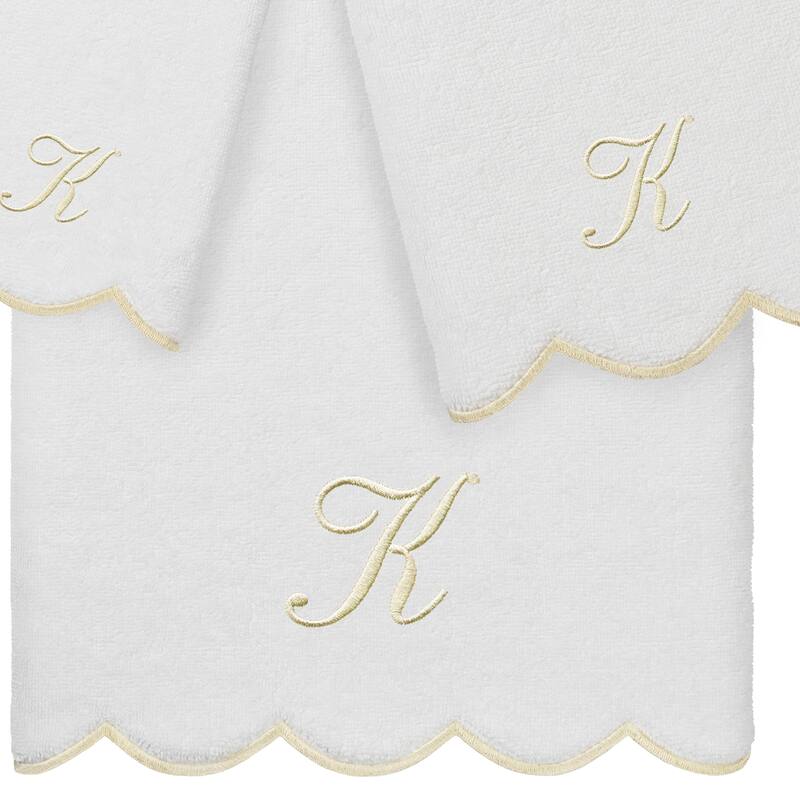 Authentic Hotel and Spa 100% Turkish Cotton Beige ADORNIA Scallop Personalized 3 Piece Towel Set - 3 Piece Set