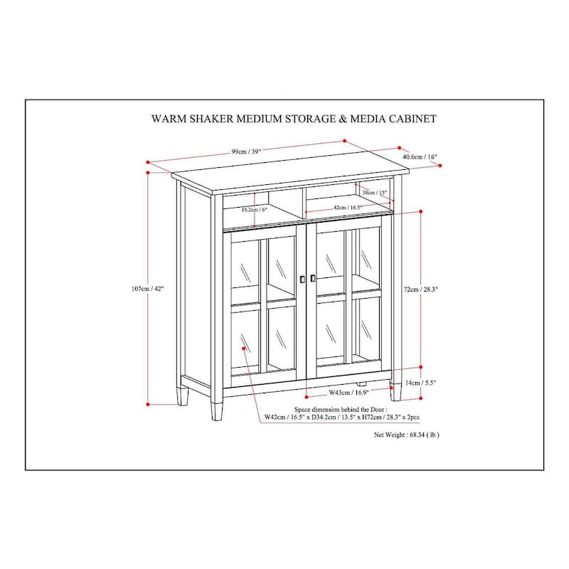 WYNDENHALL Norfolk Wood Storage Media Cabinet - 39"Wx16"Dx42"H