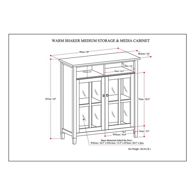 WYNDENHALL Norfolk Wood Storage Media Cabinet - 39"Wx16"Dx42"H