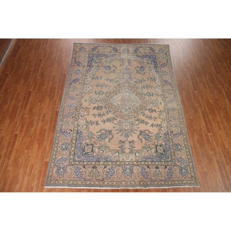 Pink Tabriz Persian Vintage Area Rug Hand-knotted Wool Carpet - 8'0" x 11'4"