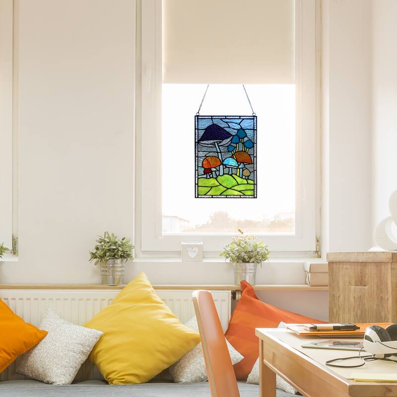 Mushrooms River of Goods Colored Stained Glass Vertical Window Panel