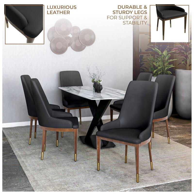Upholstered Leather Dining Chair with Rubberwood Frame Side Chair High Back and Gold Accent Legs for Living Room
