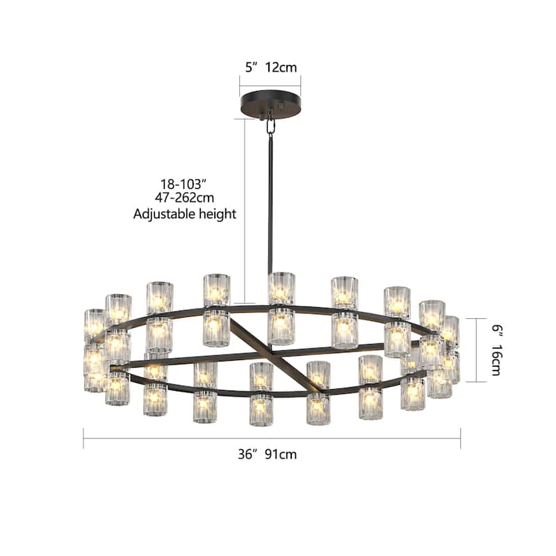 36" Luxury Crystal Chandelier LED for Living & Dining (Bulbs Incl)
