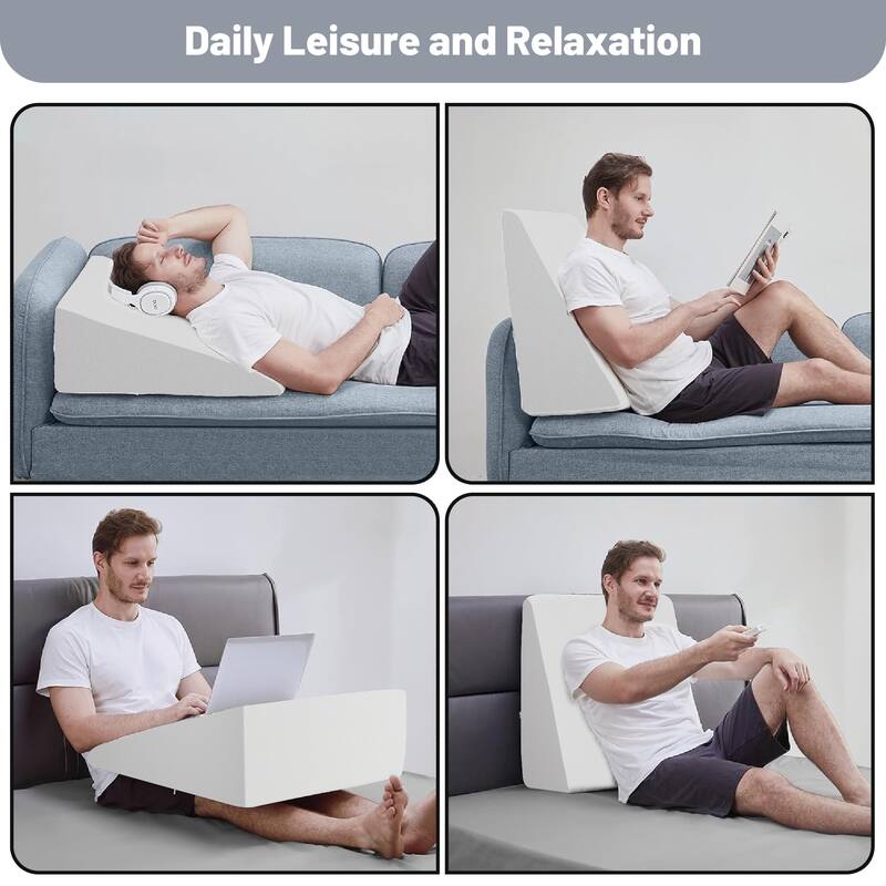 Bed Wedge Pillow - Foam Incline Cushion System for Legs and Back Support Pillow - Acid Reflux, - White