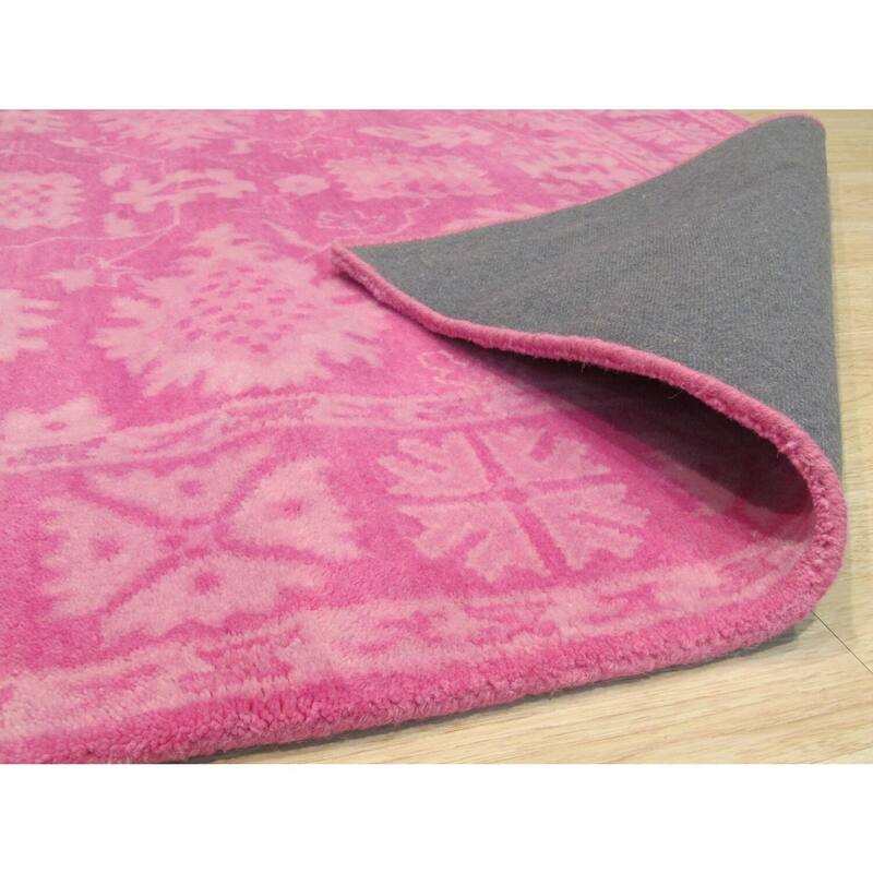 Pink Hand-Tufted Wool Traditional Overdyed Rectangle Rug, 7'9 x 9'9 - Soft wool rug with stylish color fade. - N/A