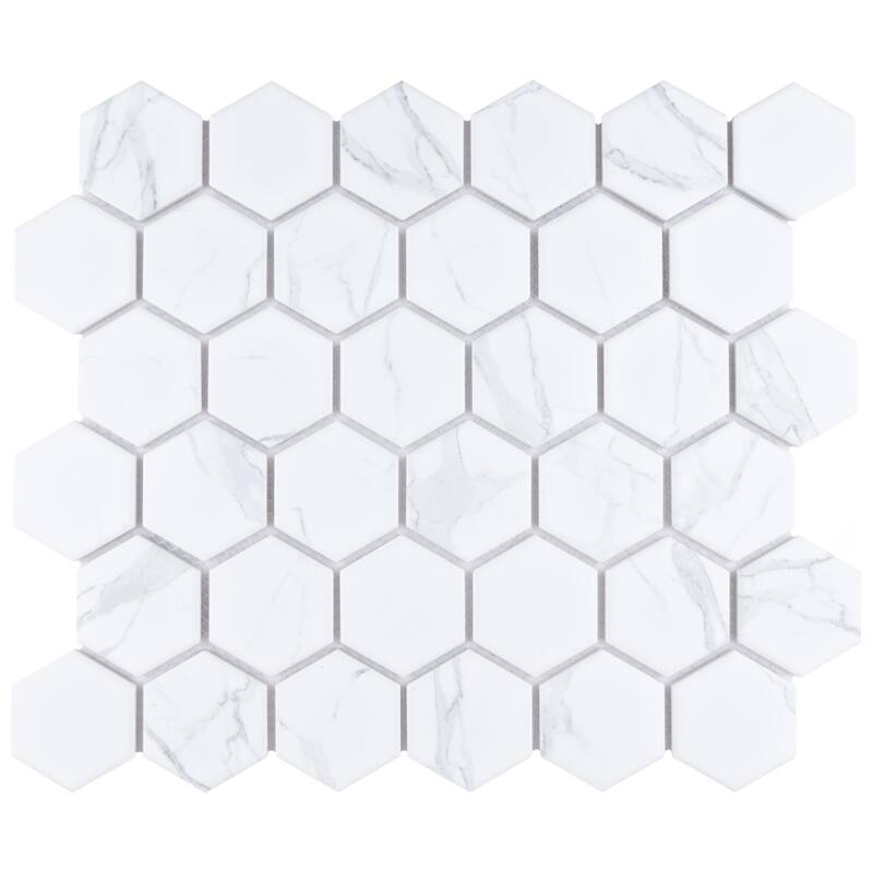Merola Tile Carrione 2" Hex Matte Carrara 11-1/8" x 12-5/8" Porcelain Mosaic Floor and Wall Tile