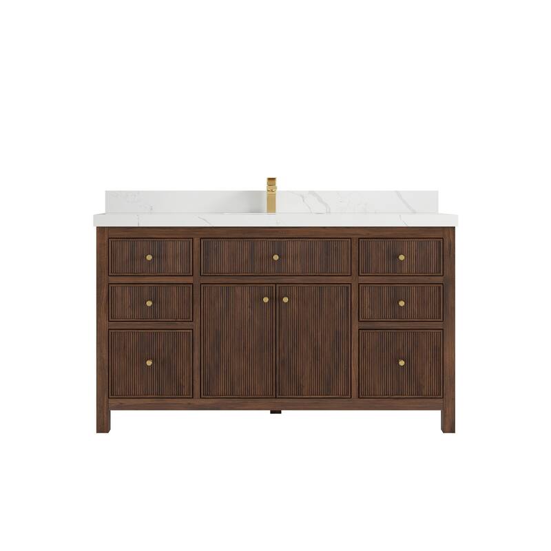 Willow Collections 60 in. W x 22 in. D Sonoma Teak Wood Single Sink Bathroom Vanity with Countertop