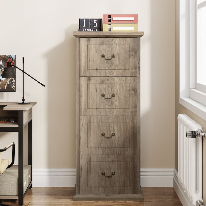 Wood Vertical Narrow Tall File Filing Cabinet with 4-Drawer for A4