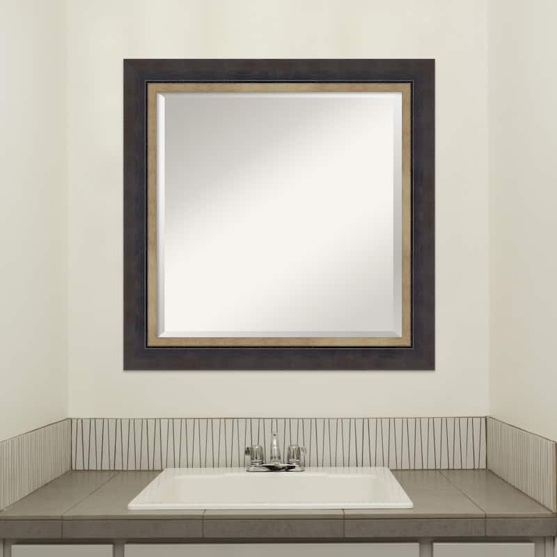 Hammered Charcoal Tan Beveled Wood Framed Bathroom Vanity Wall Mirror - Hammered Charcoal Tan