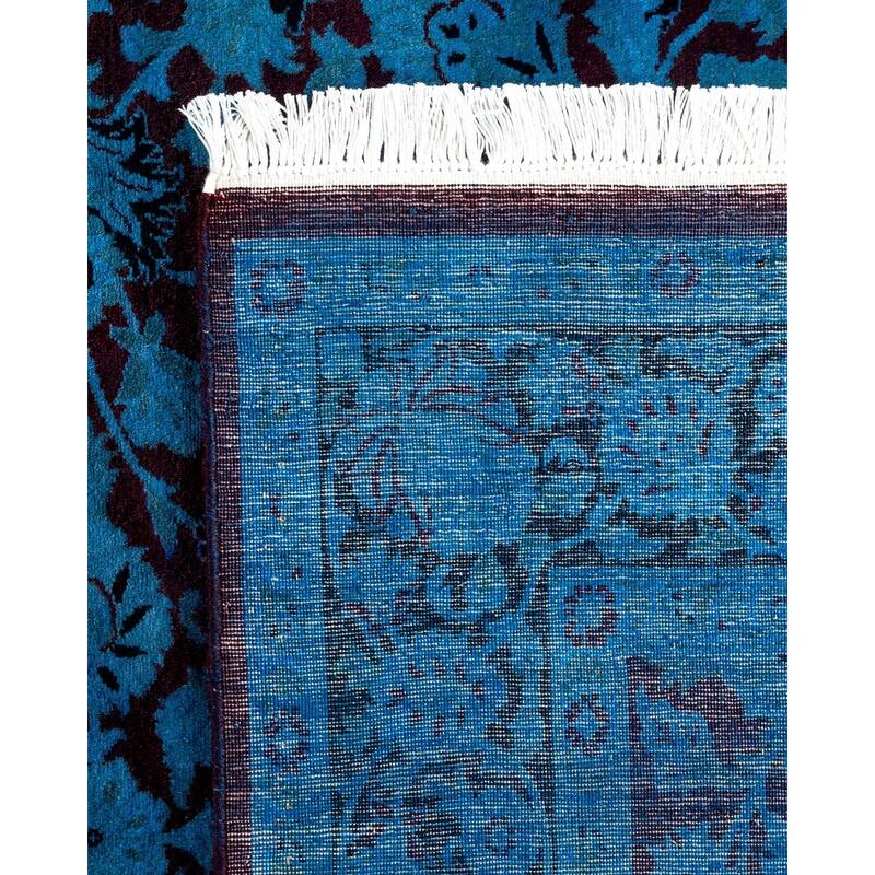 Overton Hand Knotted Wool Vintage Inspired Modern Contemporary Overdyed Blue Area Rug - 4' 1" x 6' 4"