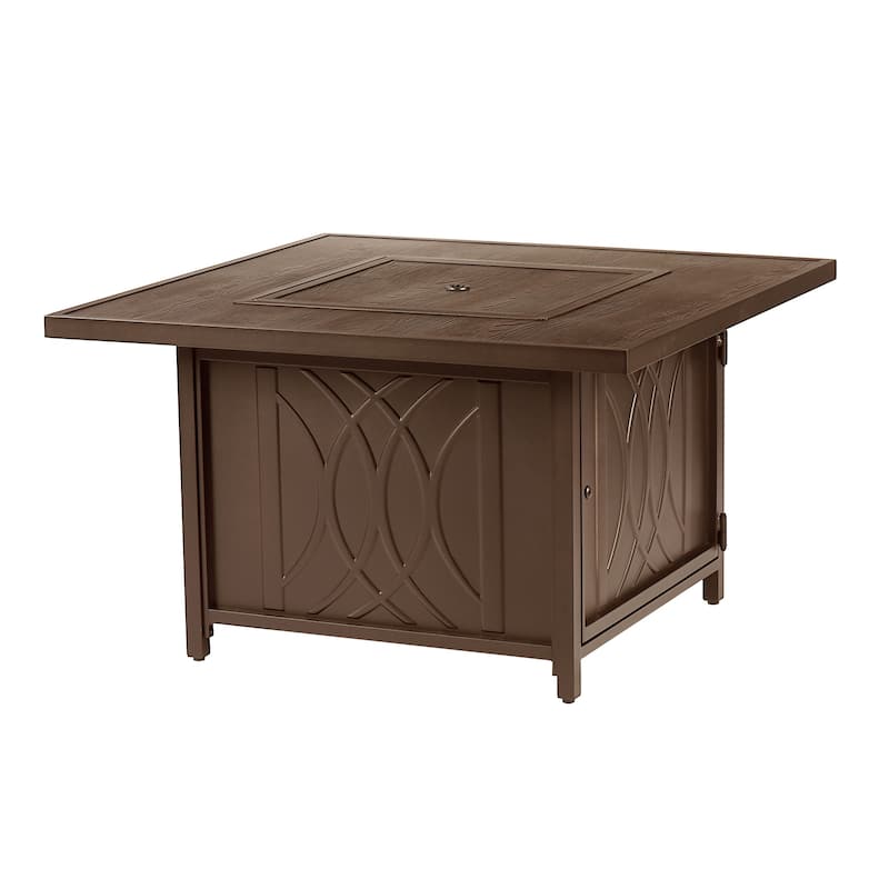 Square 42 in. x 42 in. Aluminum Propane Fire Pit Table with Glass Beads, Two Covers, Lid, 55,000 BTUs - N/A