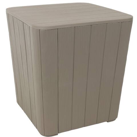 Sunnydaze Outdoor Side Table with Storage - Wood Look - 11.5 Gal. - N/A