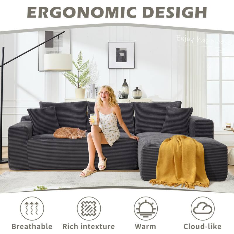 Roomfitters Modular Sectional Sofa L-Shape Cloud Couch with Oversized Right Facing Chaise, Memory Foam 2-Seat Sofa
