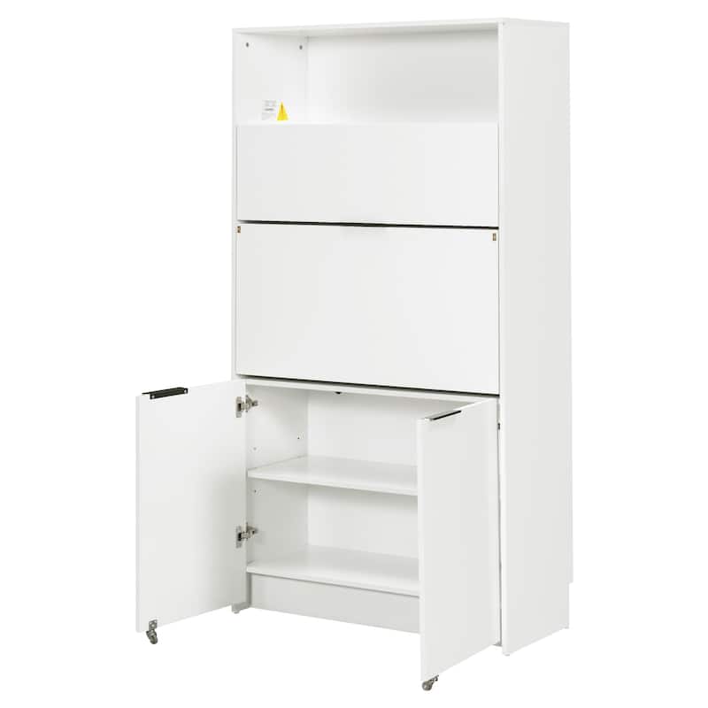 69" Kitchen Pantry Buffet with Hutch, Foldable Workstation & Power Outlet